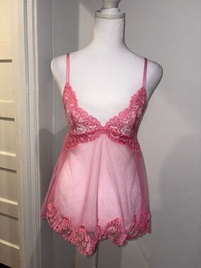 Victoria's Secret Pink Lace Trim Sheer Babydoll Chemise